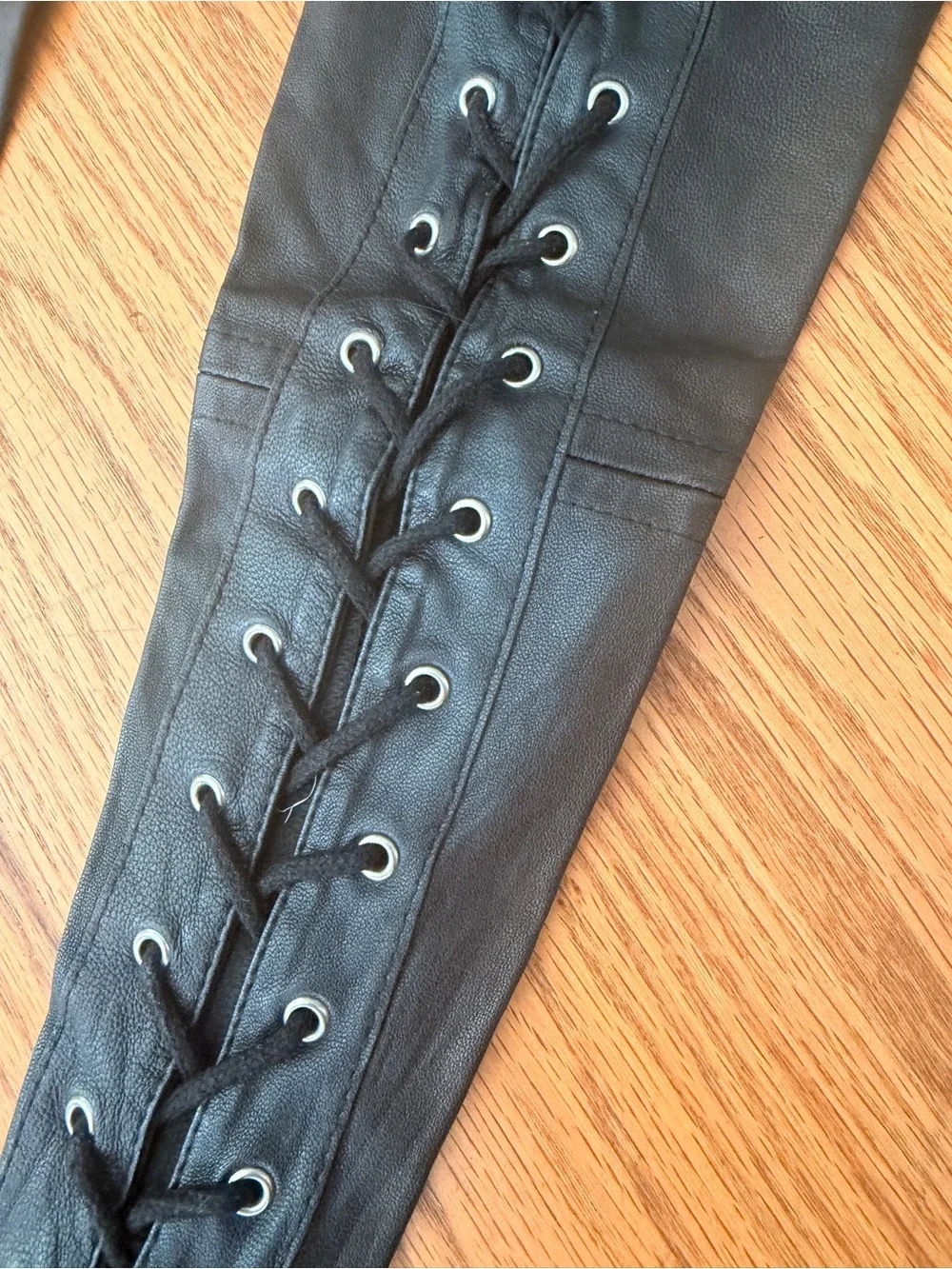 Black Lace-Up Thigh-High Stockings faux Leather